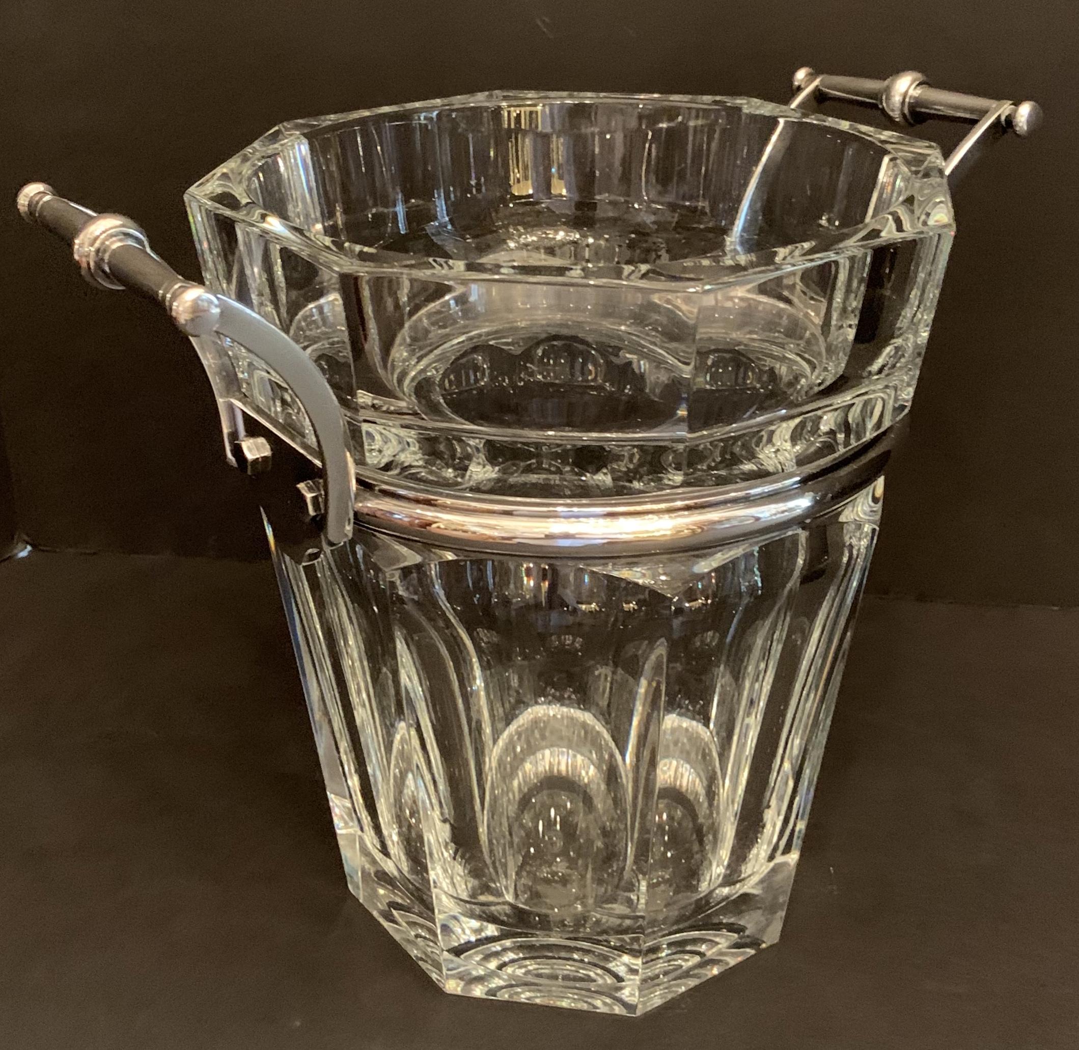 Mid-Century Modern Baccarat Harcourt Champagne Cooler Ice Bucket Silvered Bronze Ormolu Handle