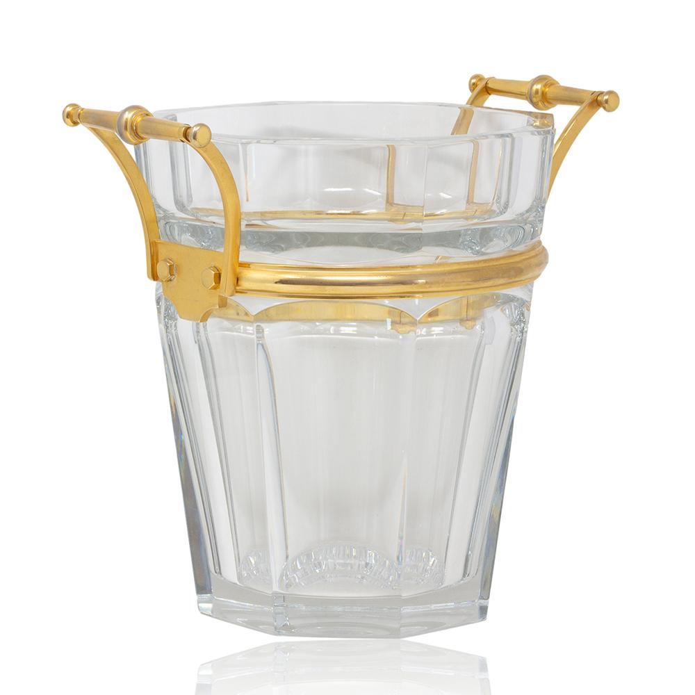 Doré Rafraîchisseur à champagne en cristal de Baccarat Harcourt avec poignées en métal doré circa 1970 en vente