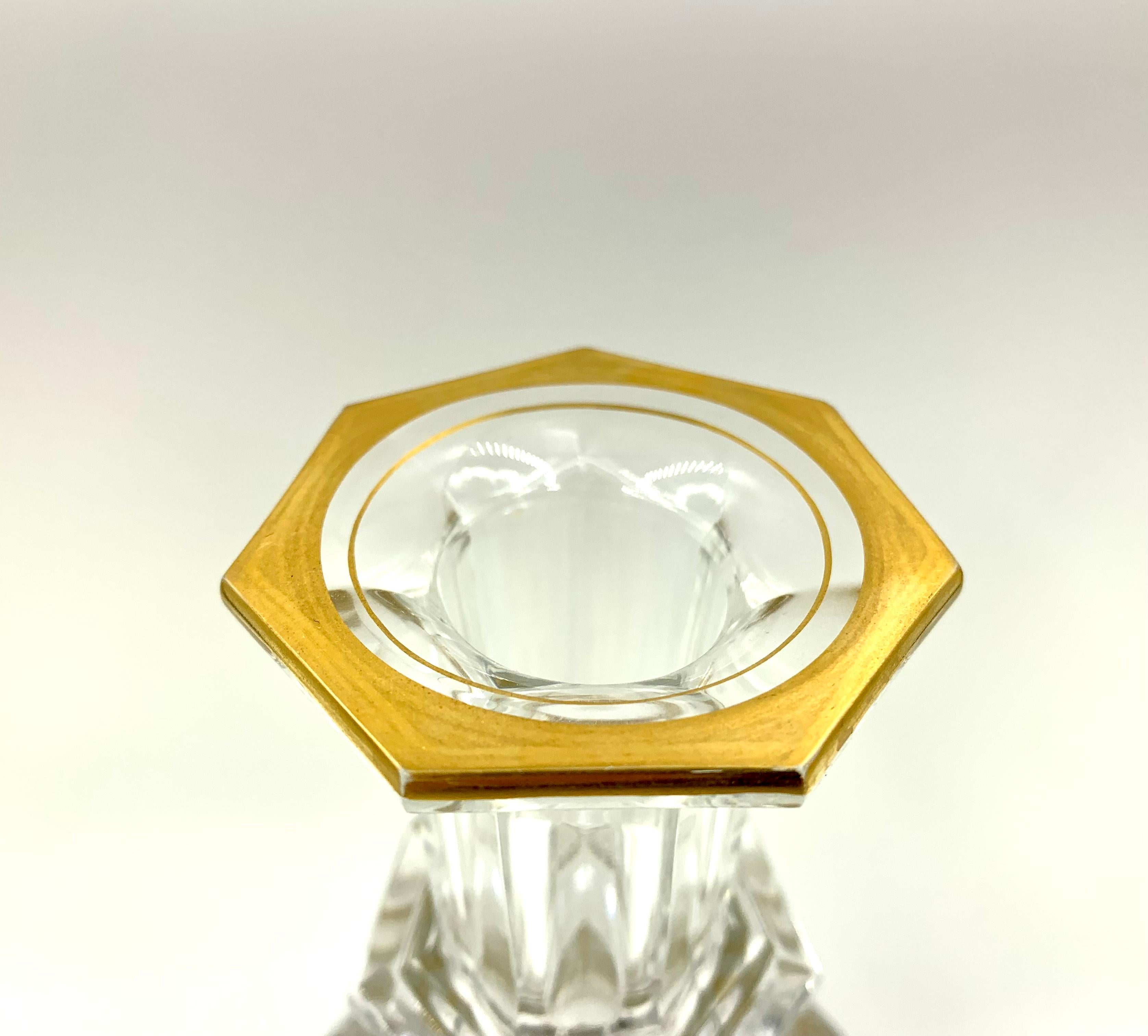 Estate Baccarat Harcourt Empire 1841 decanter.
Iconic Baccarat design, the most sought after and the earliest in Baccarat collection, dating to 1841. Graceful gold details complement the fine geometric structure of the fine crystal. 
Very Good
