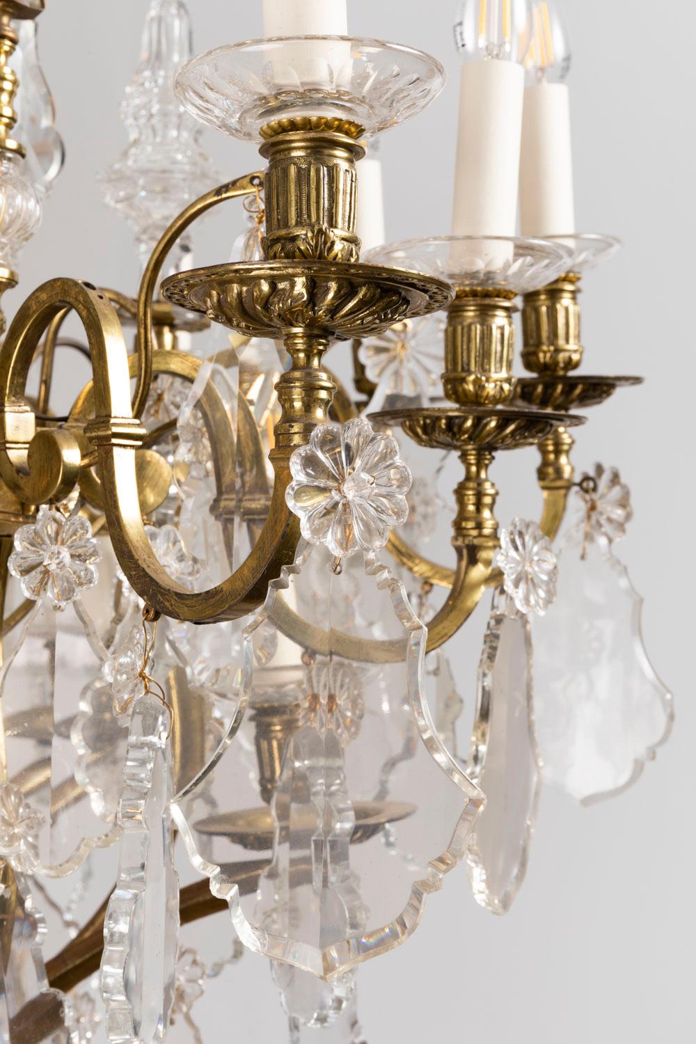 Baccarat, Large Louis XV Style Chandelier in Gilt Brass and Crystal, circa 1950 In Good Condition In Saint-Ouen, FR