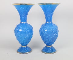 Baccarat Large Pair of Vases, Blue Opaline Glass
