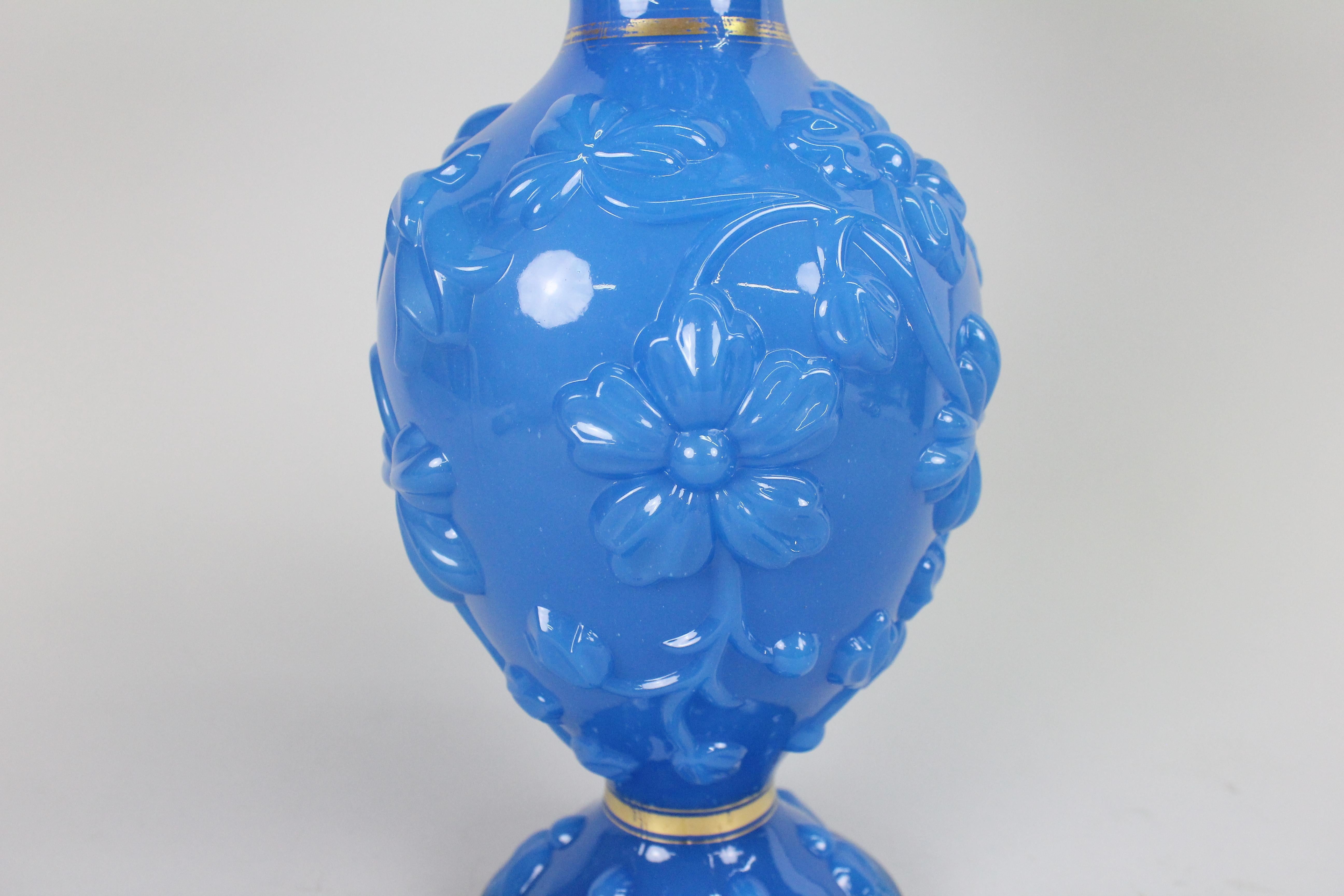 Baccarat Large Pair of Vases, Blue Opaline Glass In Good Condition In Skanninge, SE
