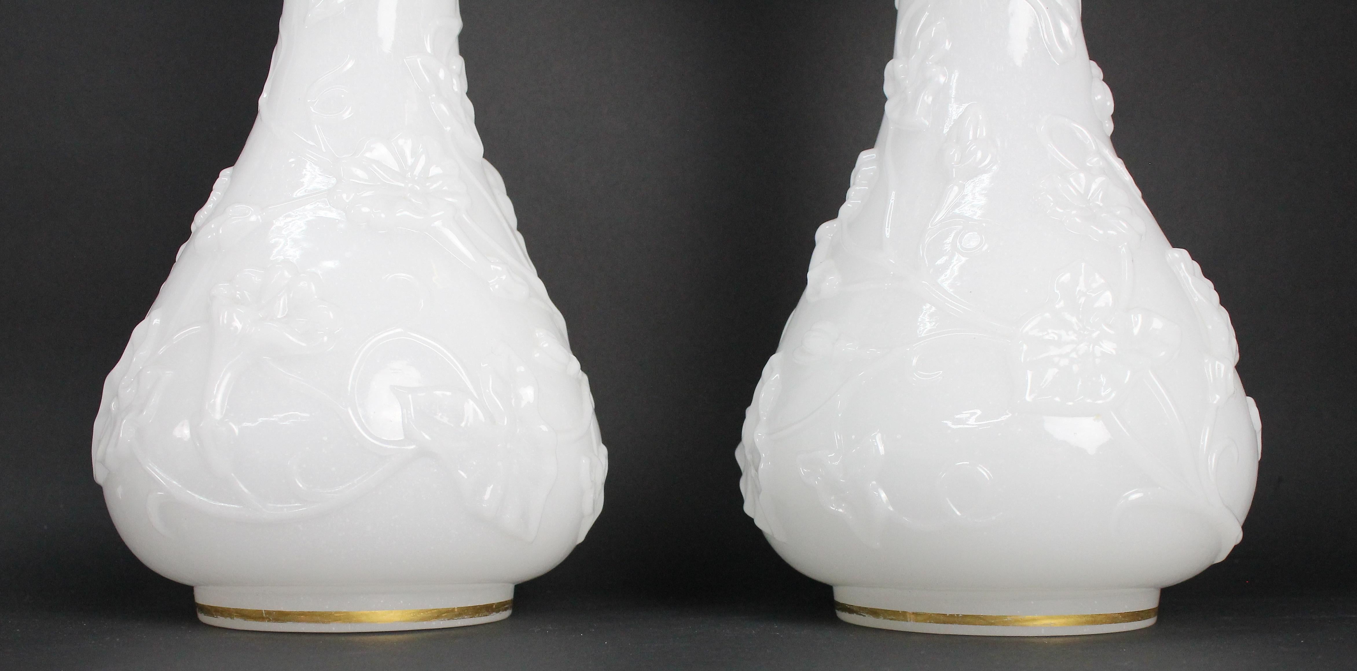 Baccarat Large Pair of Vases. Opaline Glass 'Vase De Fantasie' In Good Condition For Sale In Skanninge, SE