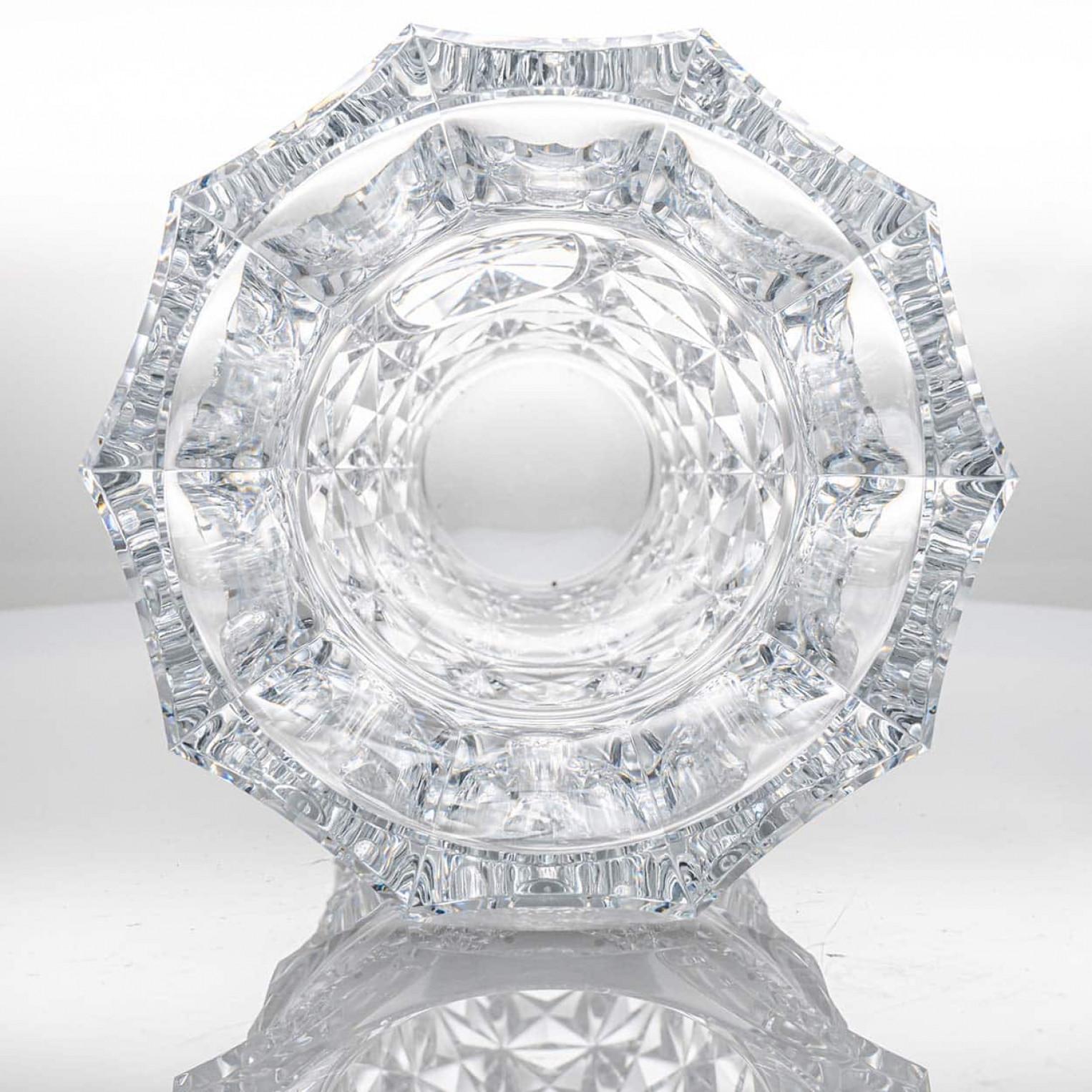 French Baccarat Large Structured Tapered Clear Crystal Vase, France For Sale