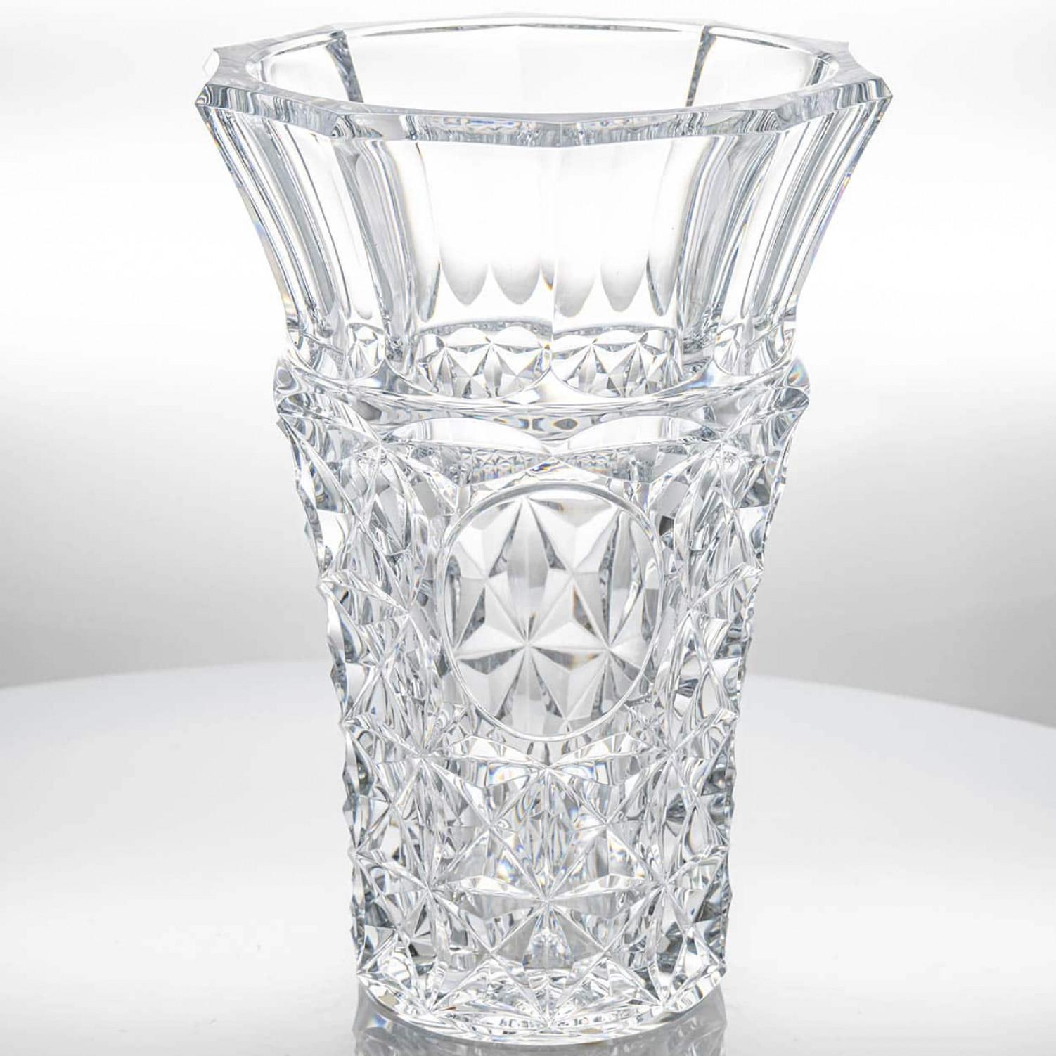 Hand-Crafted Baccarat Large Structured Tapered Clear Crystal Vase, France For Sale