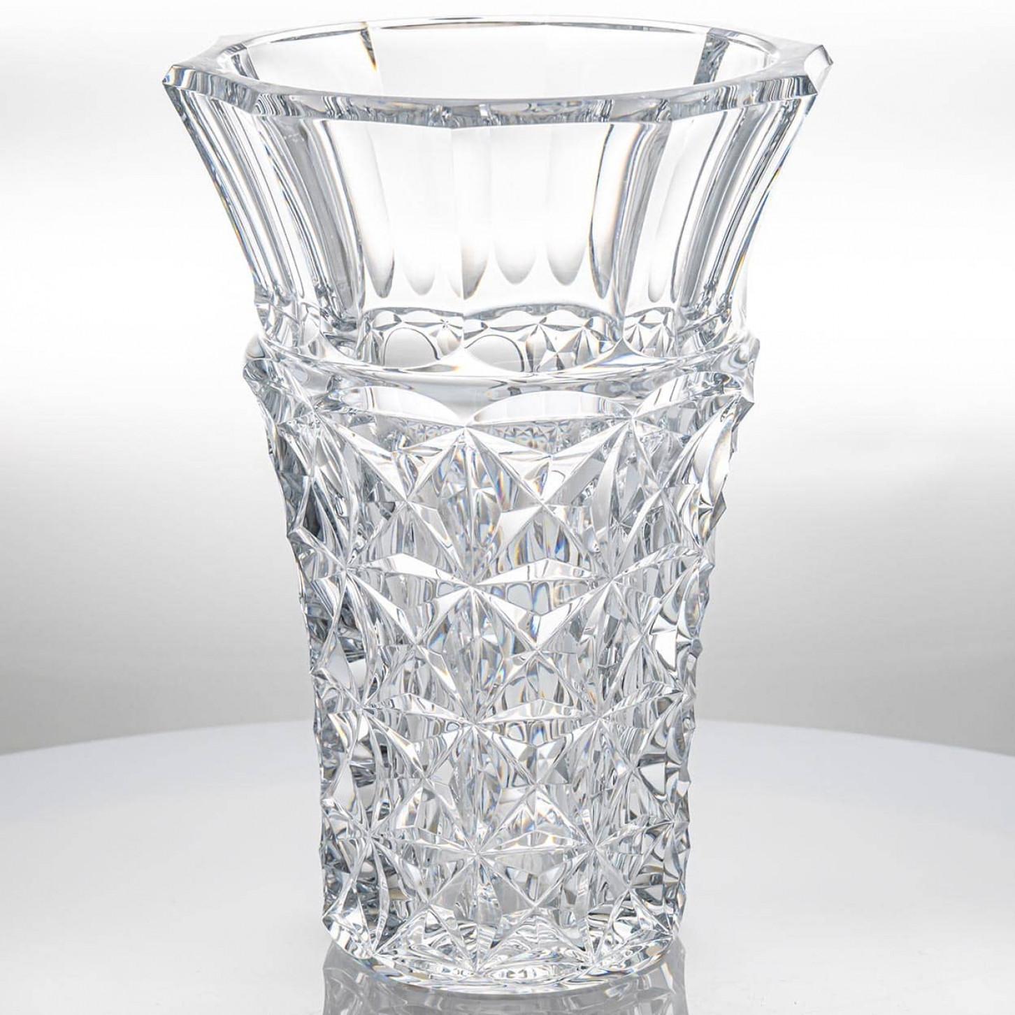 Baccarat Large Structured Tapered Clear Crystal Vase, France For Sale 1