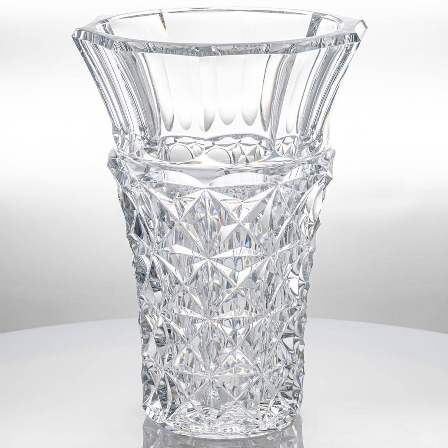 Cristallo Baccarat Large Structured Tapered Clear Crystal Vase, France in vendita