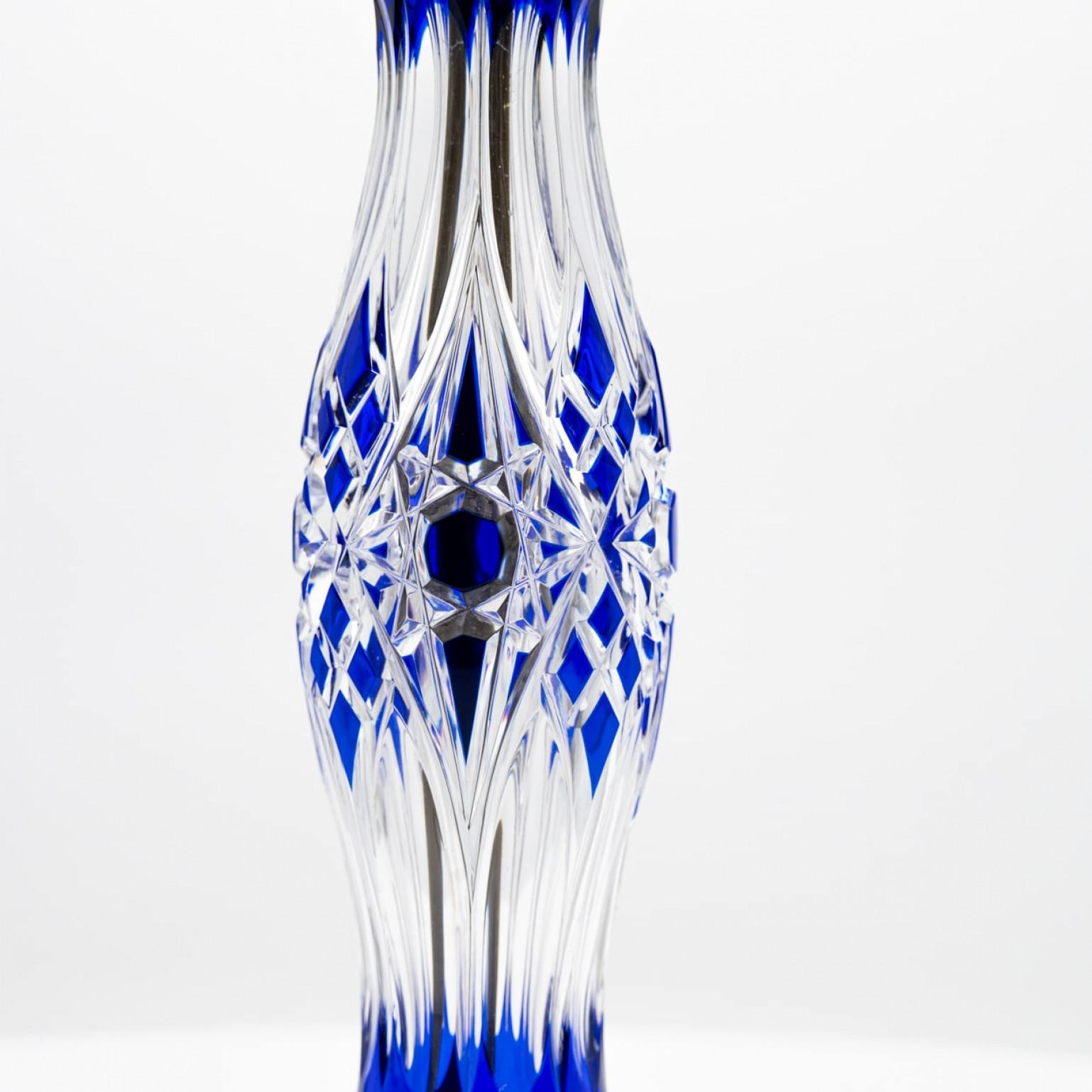 Lámpara de sobremesa Baccarat Louipe Cristal transparente superpuesto azul, Francia en venta 3