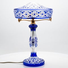 Baccarat Louipe Table Lamp Clear Crystal Glass Blue Overlay, France