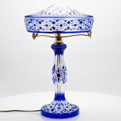 Baccarat Louipe Table Lamp Clear Crystal Glass Blue Overlay, France