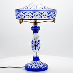 Baccarat Louipe Table Lamp Clear Crystal Glass Blue Overlay, France