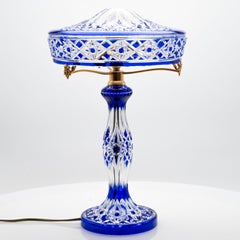 Baccarat Louipe Table Lamp Clear Crystal Glass Blue Overlay, France