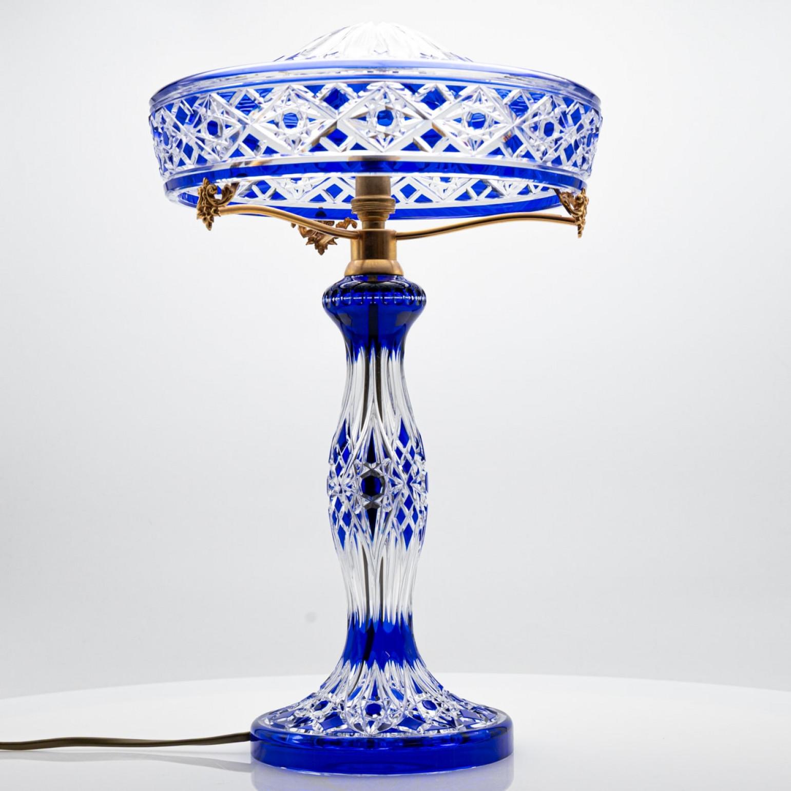 Lámpara de sobremesa Baccarat Louipe Cristal transparente superpuesto azul, Francia en venta 2