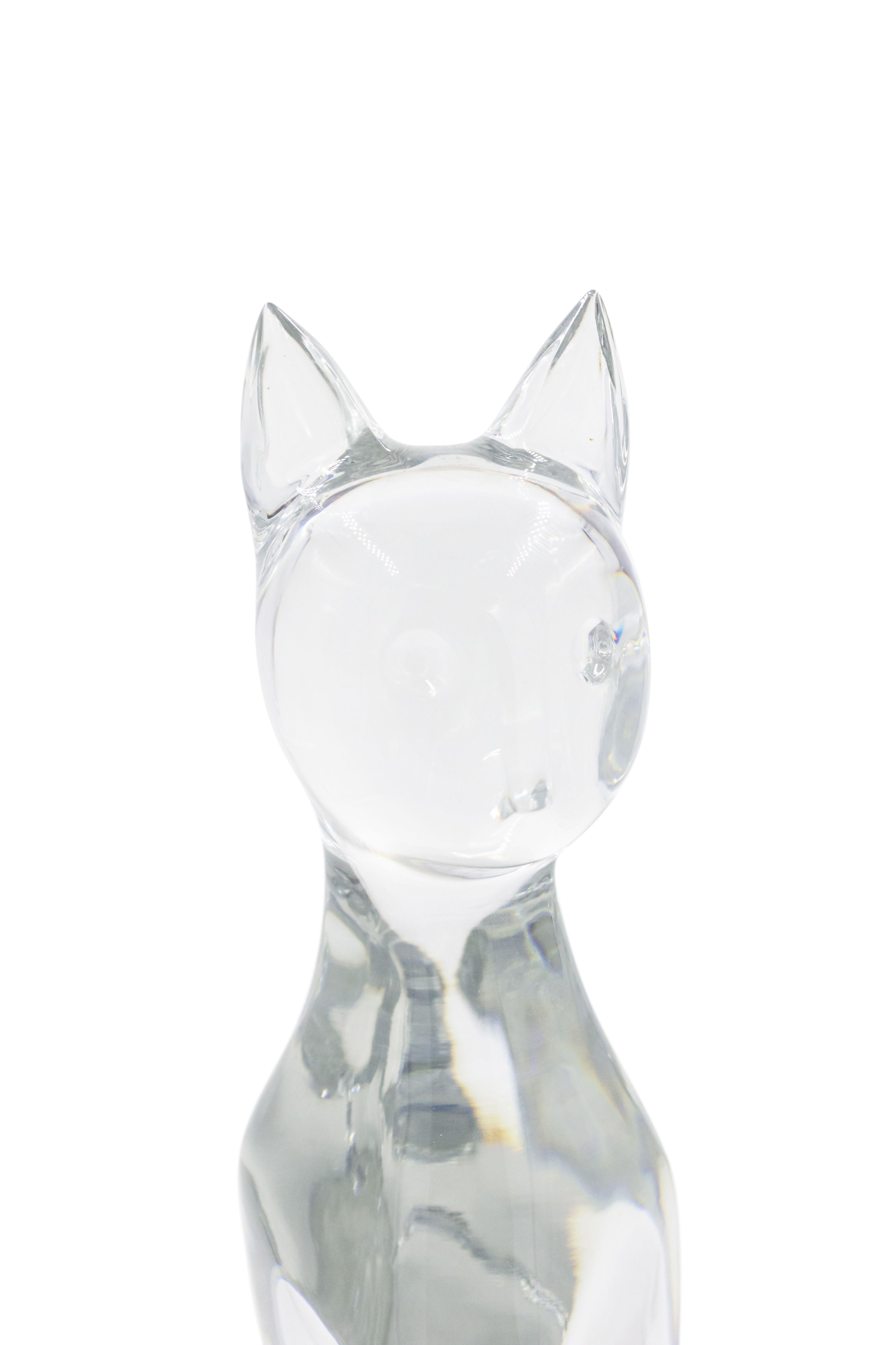 French mid-century (1980/90s) limited edition crystal figure of a stylized seated cat (signed R RIGOT, BACCARAT).
 
