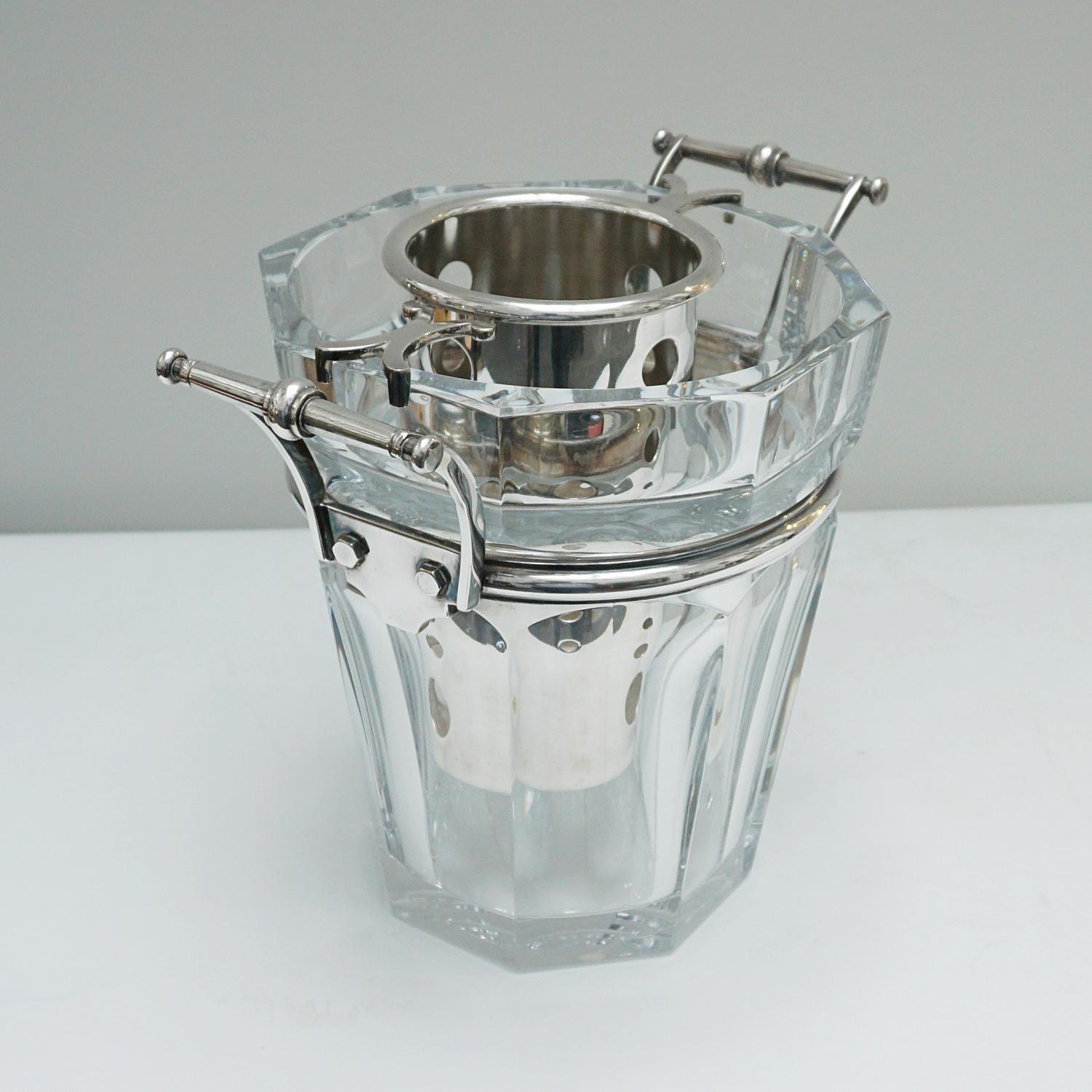 Mid-Century Modern Baccarat Mid-Century Crystal Glass and Silver Plate Wine Cooler