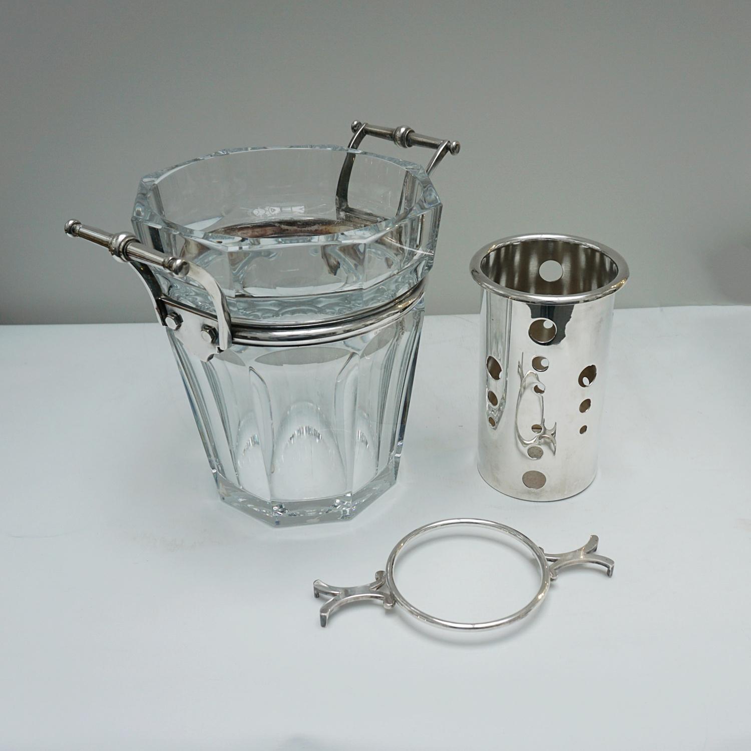 20th Century Baccarat Mid-Century Crystal Glass and Silver Plate Wine Cooler