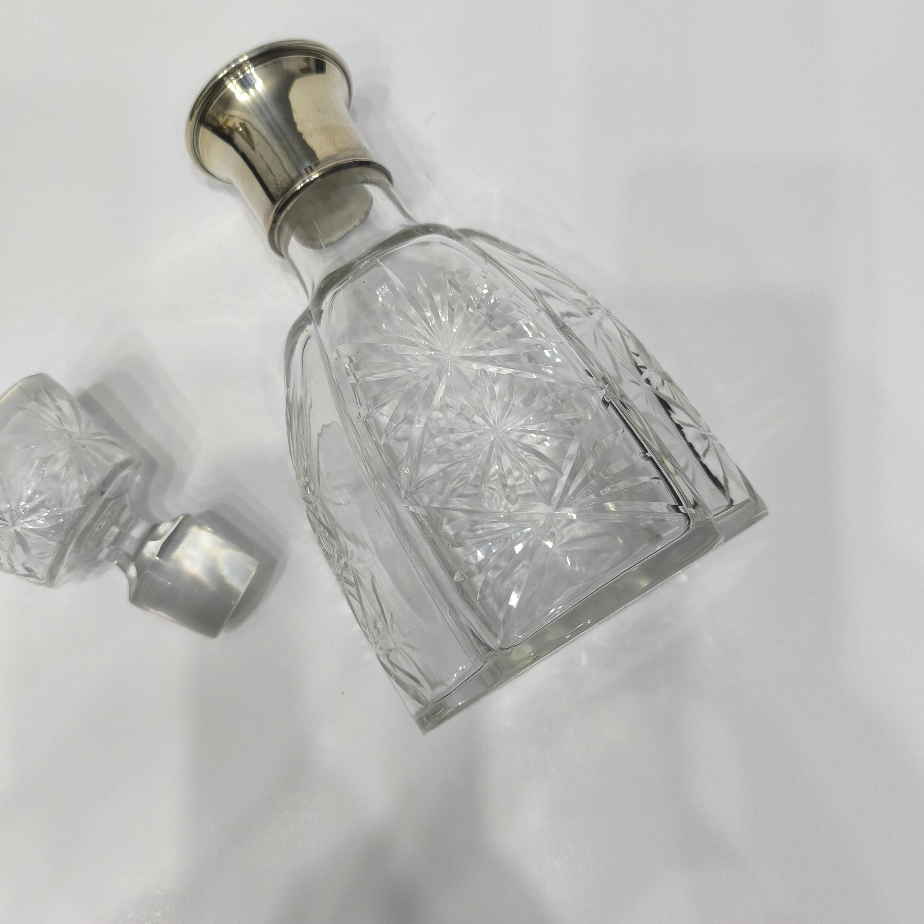 Baccarat Mid-Century Französisch Kristall Dekanter Flasche mit Silber Hals, 1930 im Angebot 3