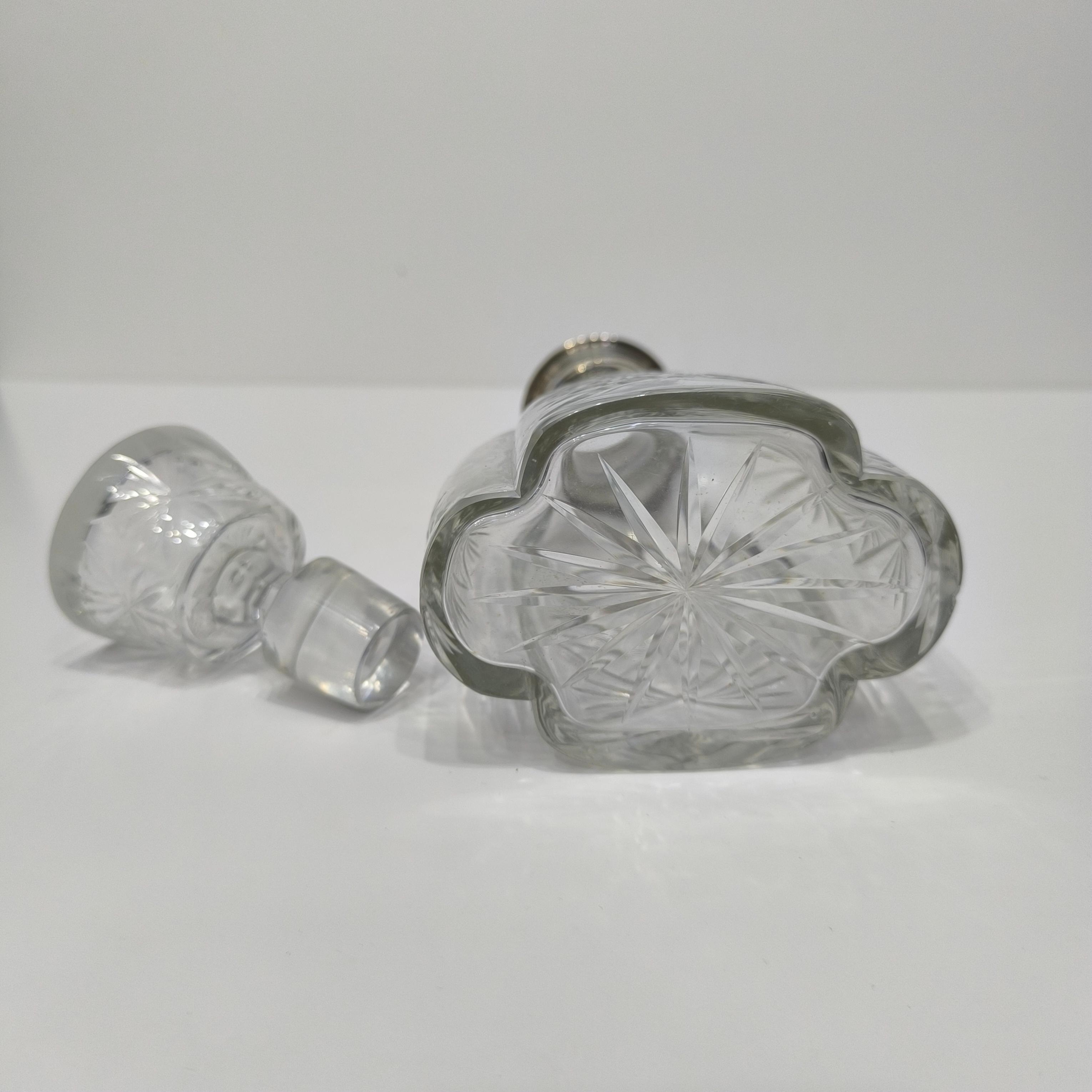 Baccarat Mid-Century Französisch Kristall Dekanter Flasche mit Silber Hals, 1930 im Angebot 7