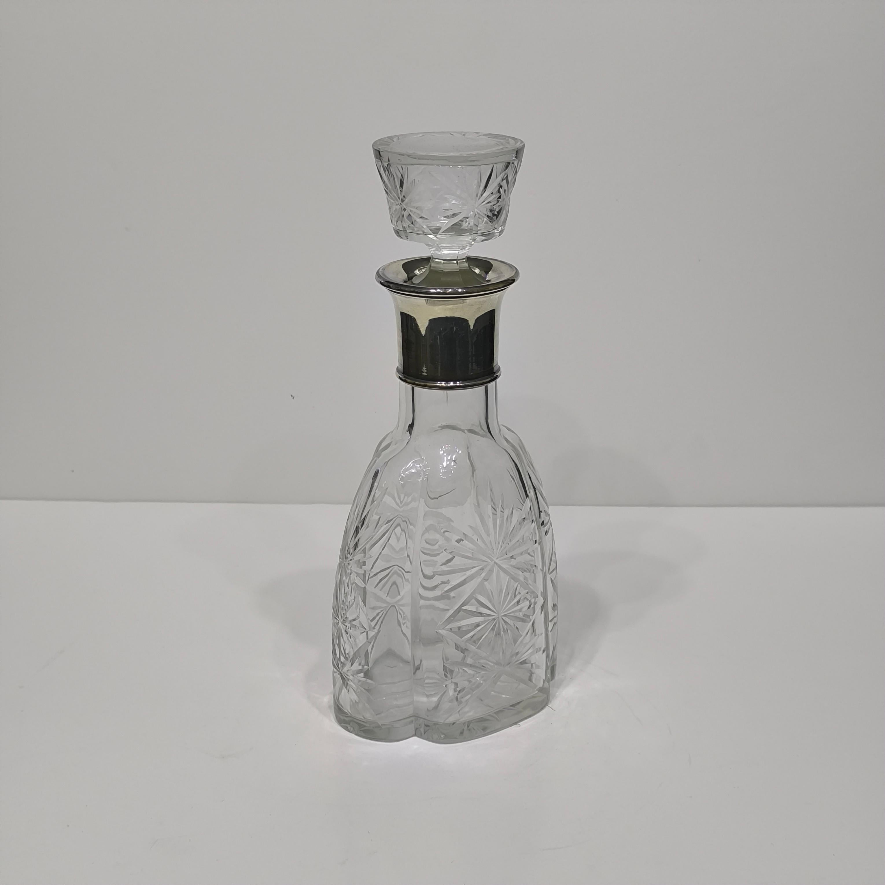 Baccarat Mid-Century Französisch Kristall Dekanter Flasche mit Silber Hals, 1930 im Angebot 1