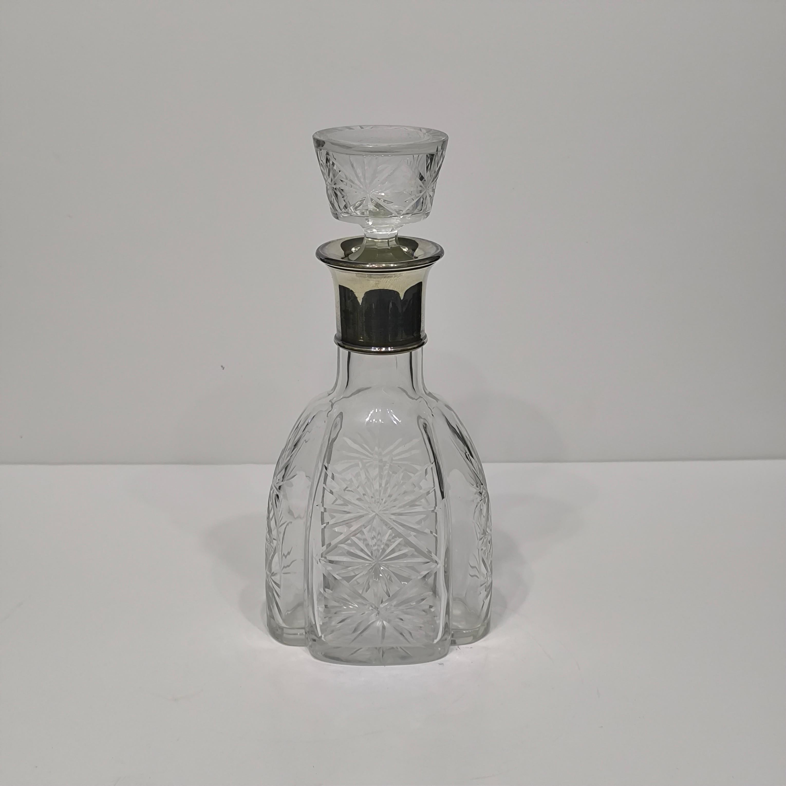 Baccarat Mid-Century Französisch Kristall Dekanter Flasche mit Silber Hals, 1930 im Angebot 2