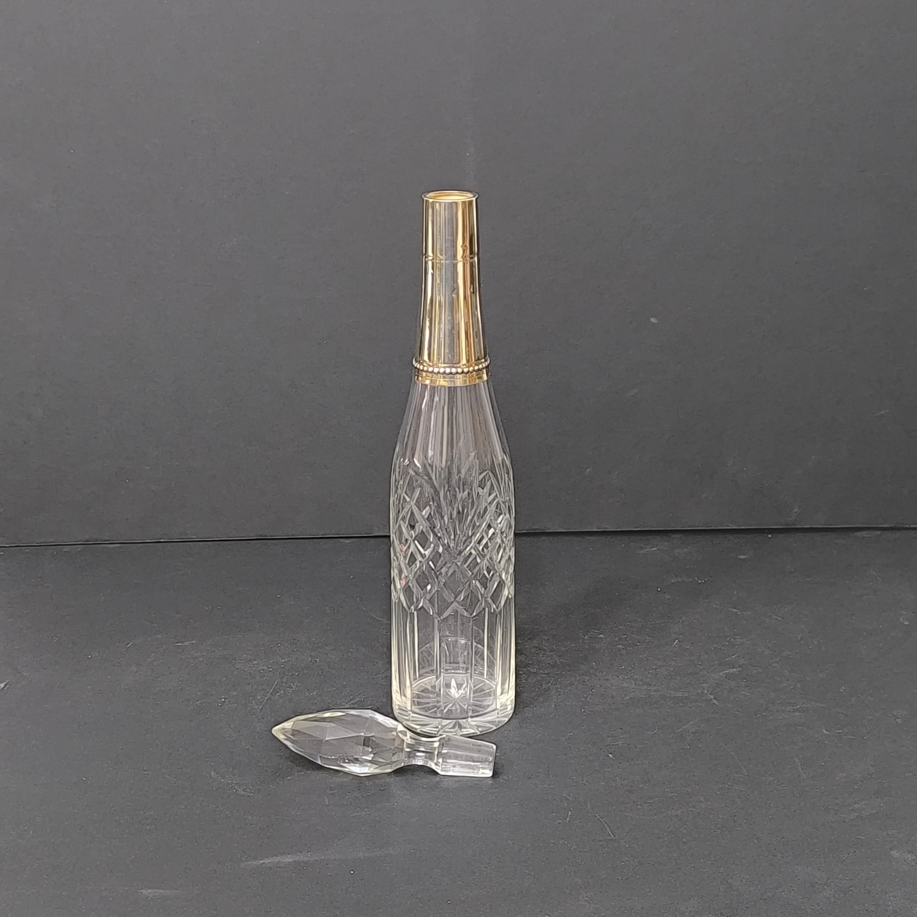 Baccarat Mid-Century French Crystal Decanter Bottle with Silver Neck (bouteille à décanter en cristal du milieu du siècle dernier avec un col en argent) en vente 7