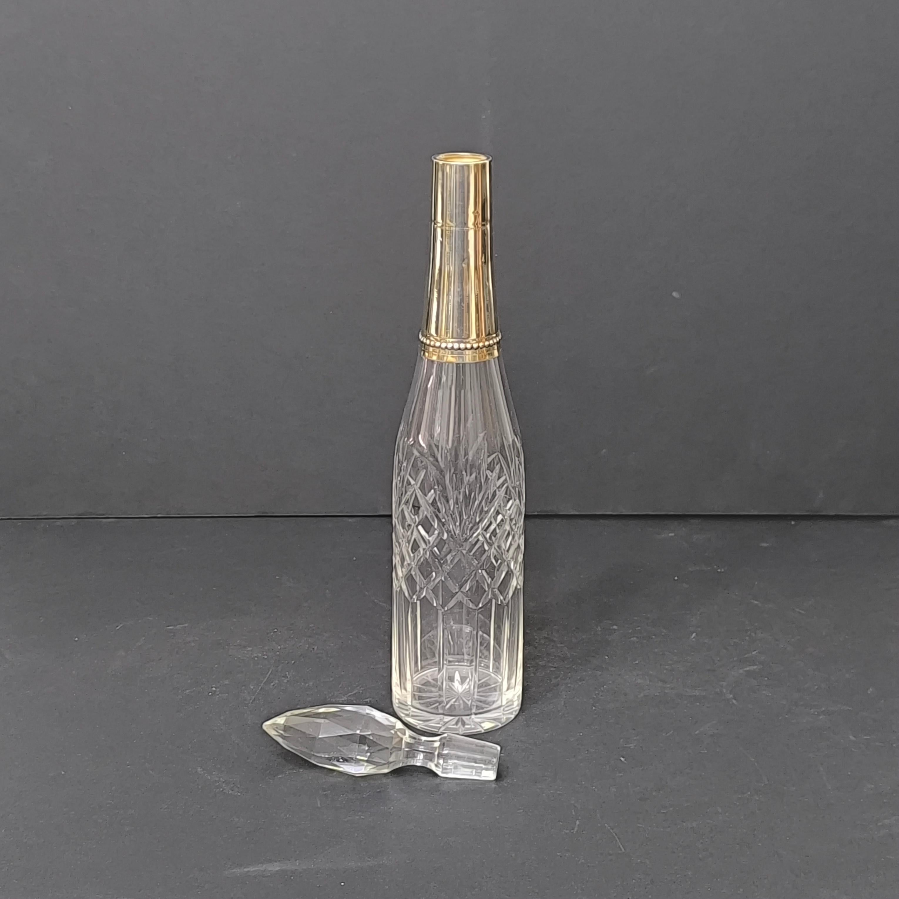 Baccarat Mid-Century French Crystal Decanter Bottle with Silver Neck (bouteille à décanter en cristal du milieu du siècle dernier avec un col en argent) en vente 8