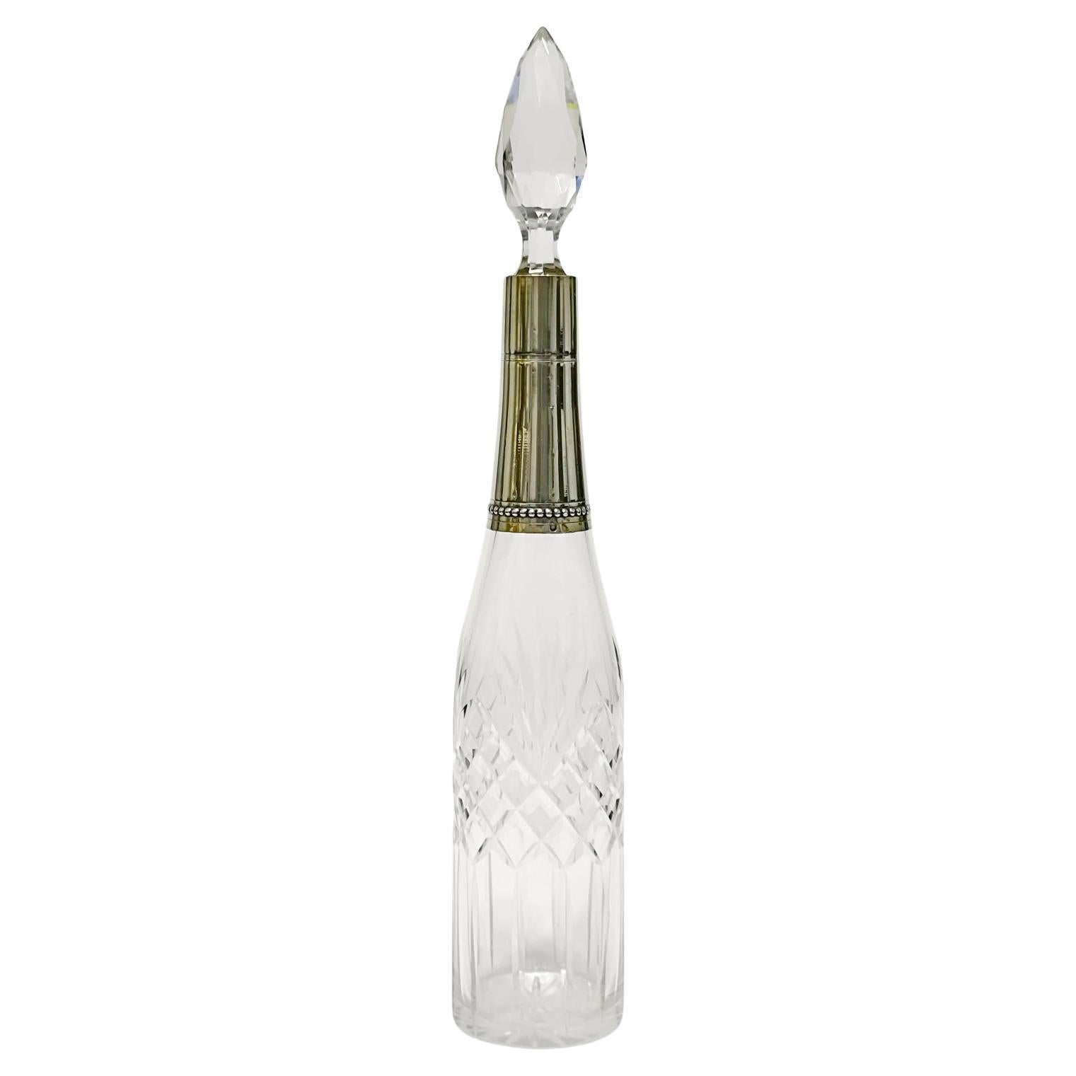 Baccarat Mid-Century French Crystal Decanter Bottle with Silver Neck