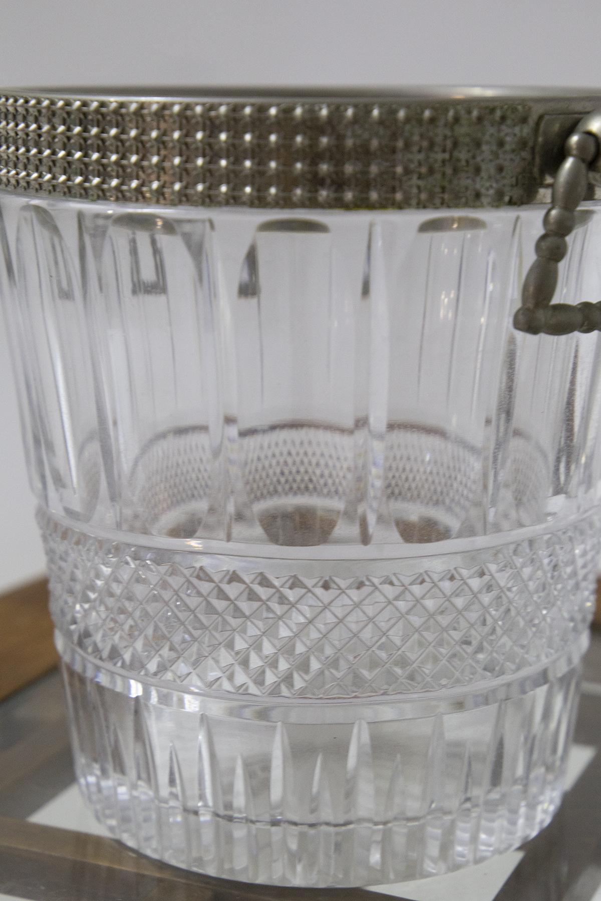 Metal Baccarat Mid-Century Thick Glass Basket For Sale