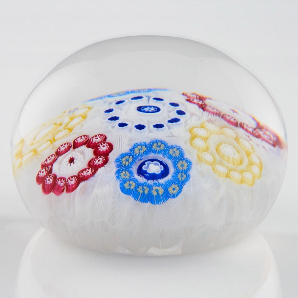 French Baccarat Millefiori Rondels On Muslin Ground Paperweight 1973 For Sale