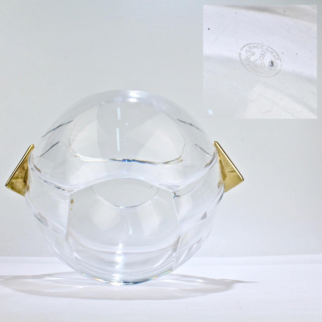 Baccarat Modernist Crystal and Gilt Bronze Handled Ice Bucket 5