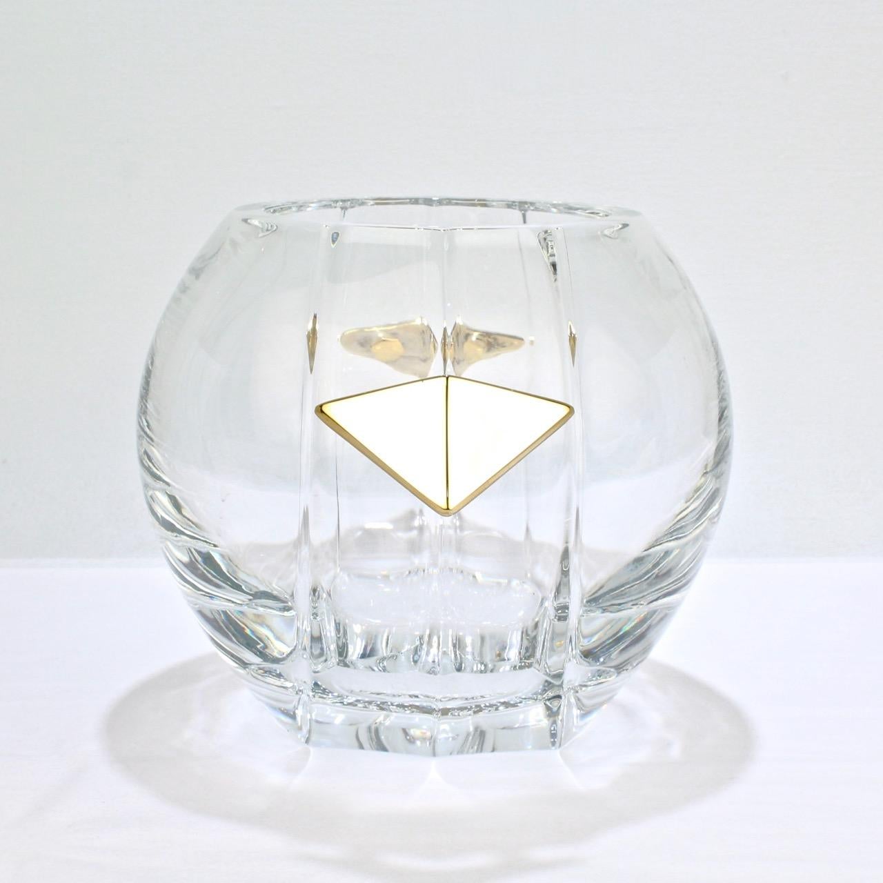 French Baccarat Modernist Crystal and Gilt Bronze Handled Ice Bucket