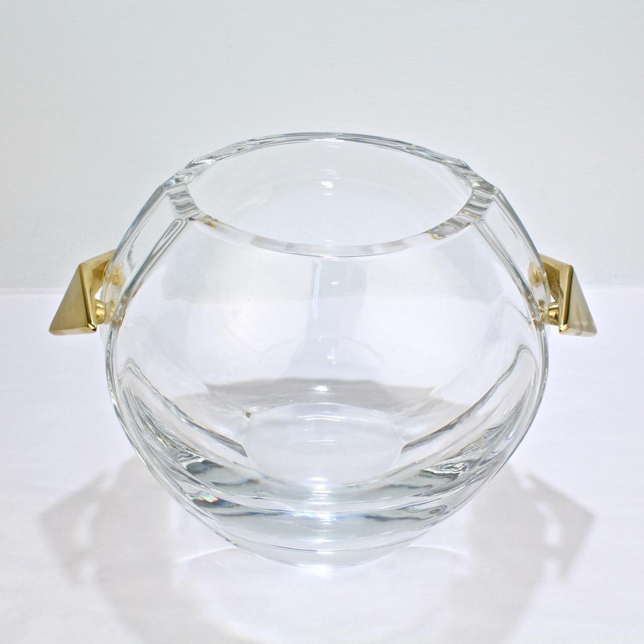 Baccarat Modernist Crystal and Gilt Bronze Handled Ice Bucket In Good Condition In Philadelphia, PA