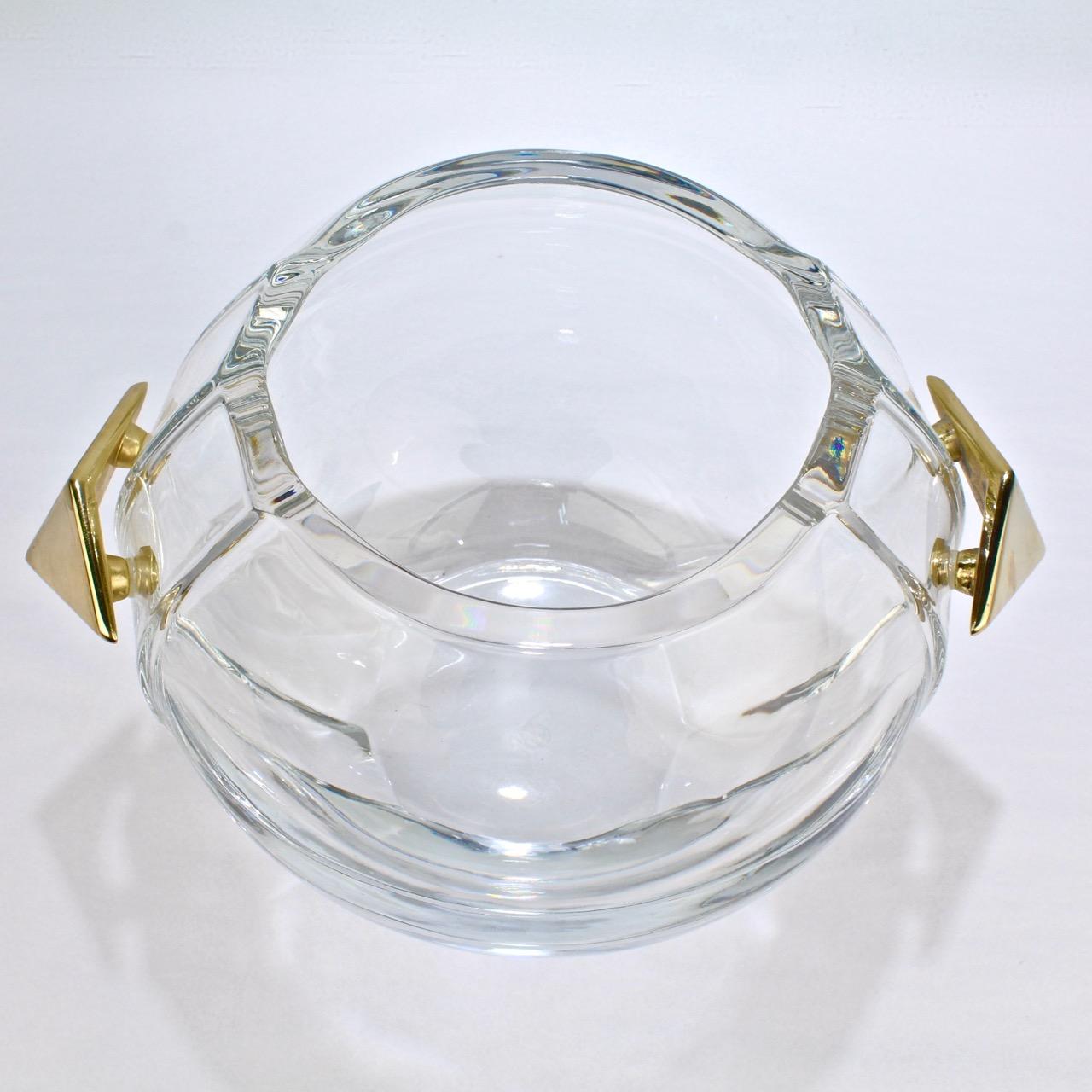 20th Century Baccarat Modernist Crystal and Gilt Bronze Handled Ice Bucket