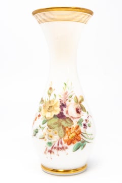 Baccarat Monumental Antique French White Opaline Glass Vases with Hand-Painted F
