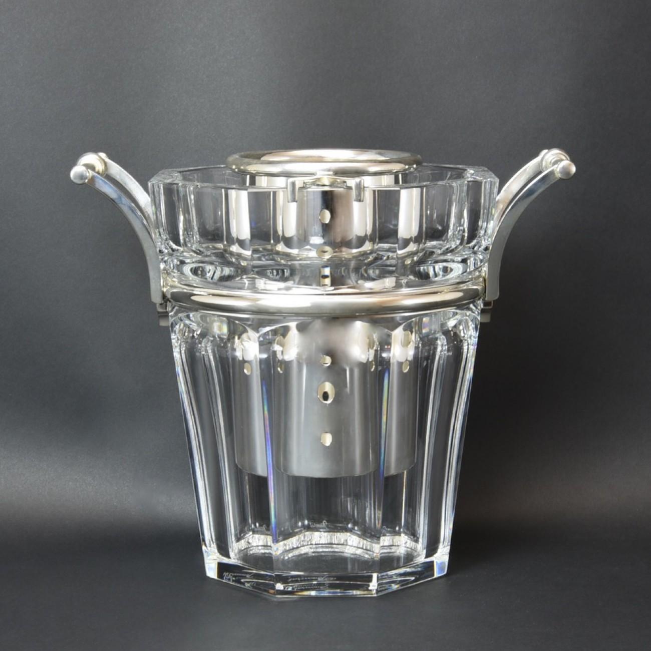 French Baccarat 'Moulin Rouge' Cut Crystal and Silver Plate Wine Cooler, circa 1985