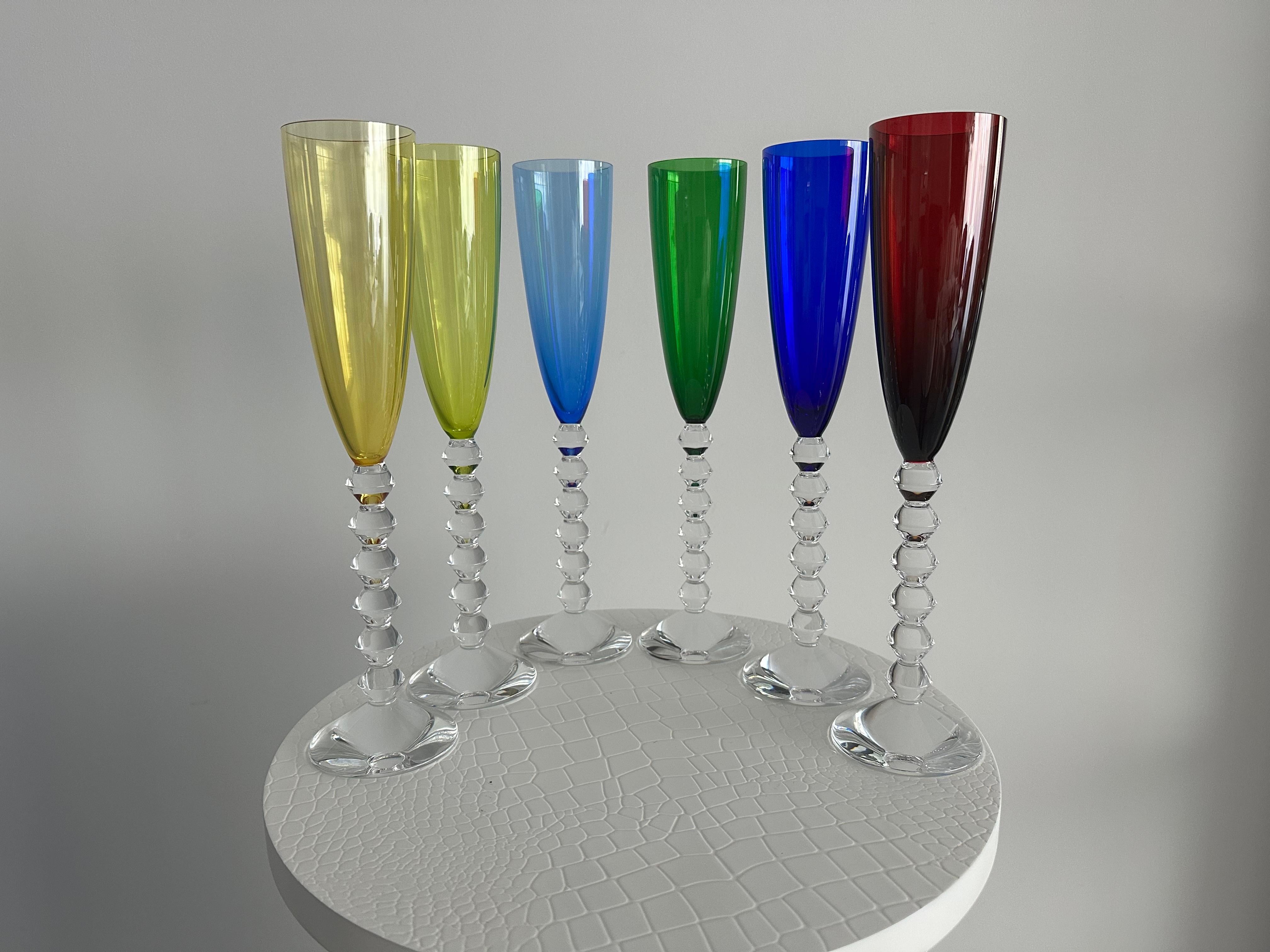 Baccarat Multi-Color Wine Glasses, Set of 6 items in Stock
This limited collection of wine glasses from famous French manufacturer Baccarat in 6 different colors, made of crystal glass gives unusual look for Champain glass, especially for Baccara,