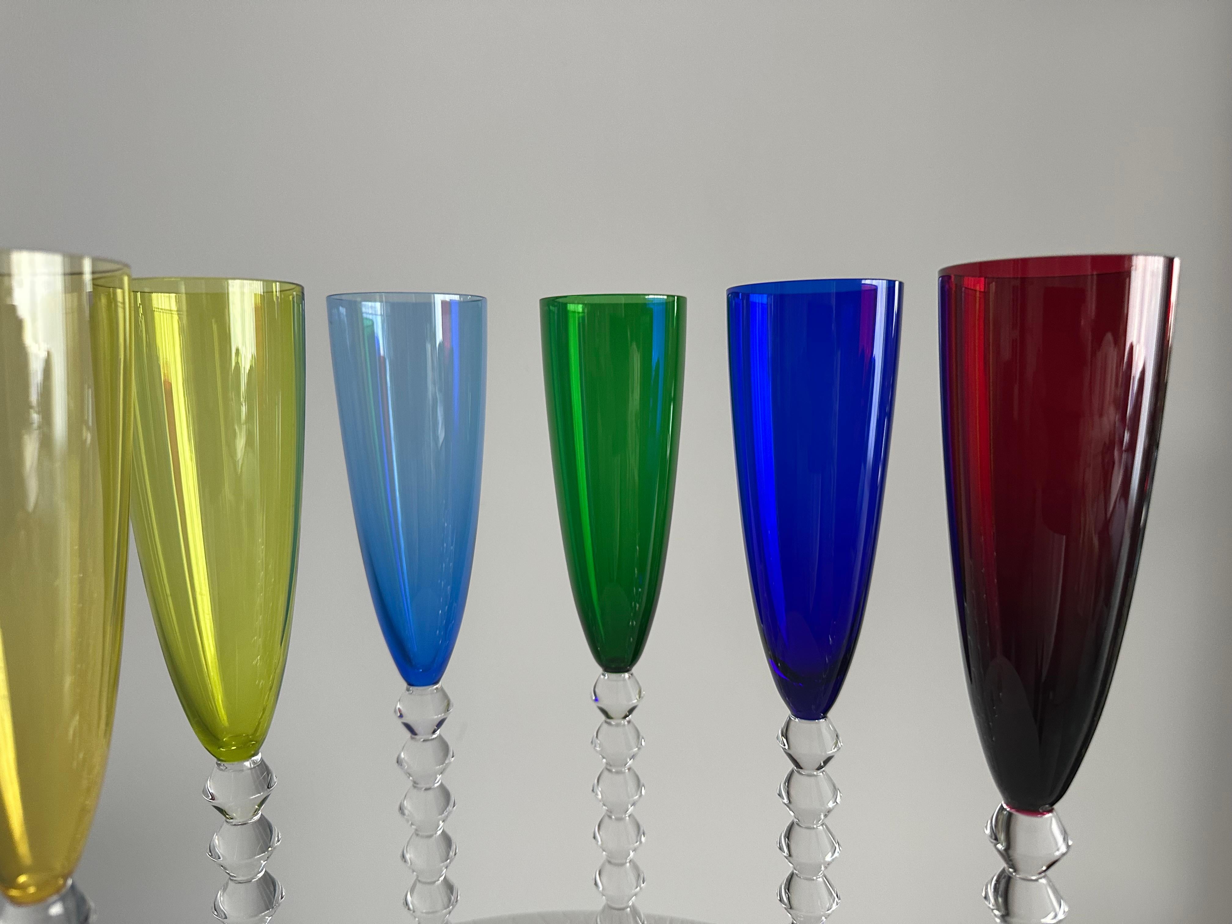 French Baccarat Multi-Color Wine Glasses, Set of 6 items in Stock For Sale