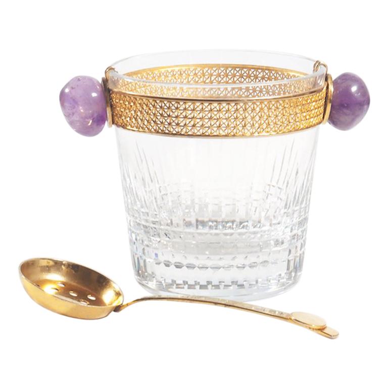 Baccarat Nancy Ice Bucket with Amethyst Handles and Gilt Ladle 3