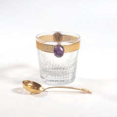 Baccarat Nancy Ice Bucket with Amethyst Handles and Gilt Ladle