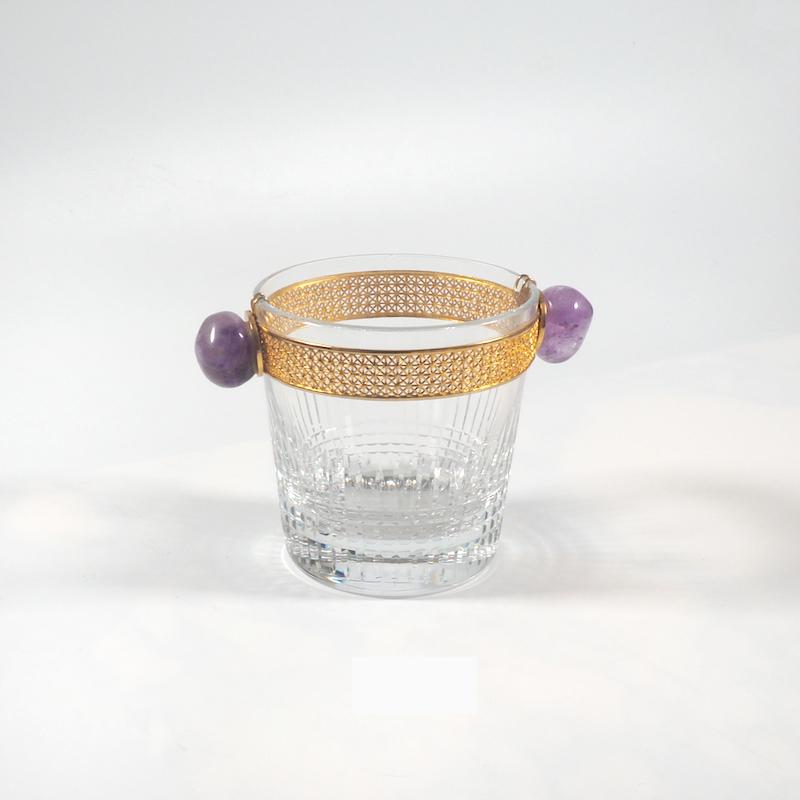 Baccarat Nancy Ice Bucket with Amethyst Handles and Gilt Ladle 2