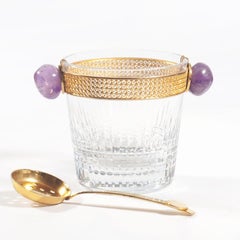 Baccarat Nancy Ice Bucket with Amethyst Handles and Gilt Ladle