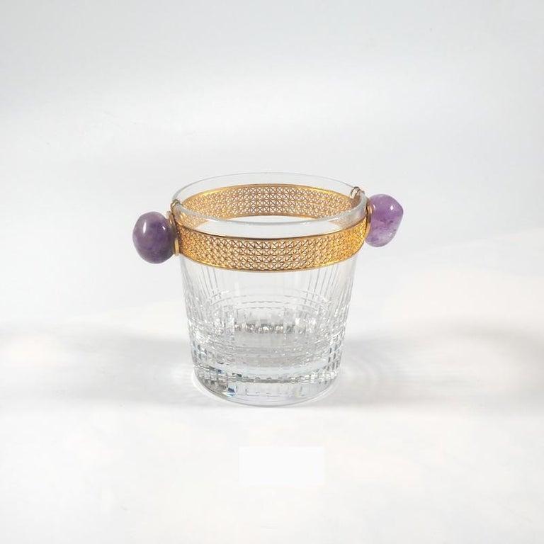 Crystal Baccarat Nancy Ice Bucket with Amethyst Handles and Gilt Ladle