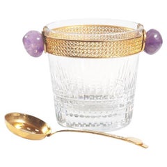 Baccarat Nancy Ice Bucket with Amethyst Handles and Gilt Ladle