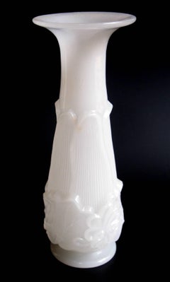 French Baccarat Napolean III Leaf Decorated Alabaster/Opaline Glass Vase c1855