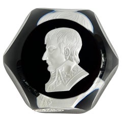 Baccarat Napoleon Faceted Sulphide Cameo Paperweight France, Red