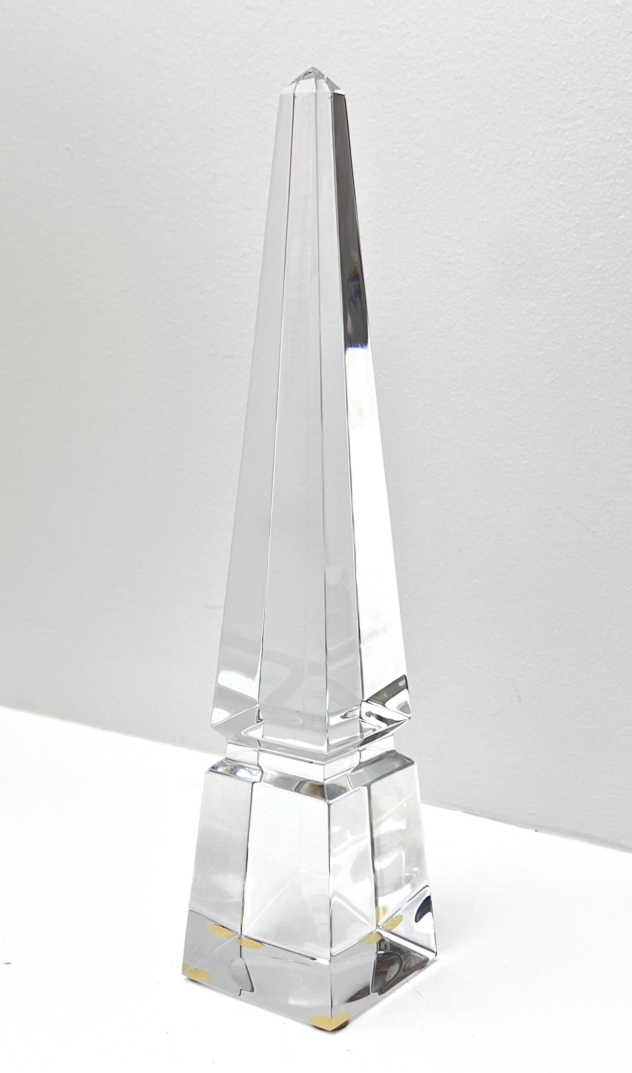 Stunning Baccarat Louxor crystal obelisk in near mint condition.  Great as a gift or to mix with any art glass collection.  Perfect for desk, console or coffee table.  
Signed on the bottom as well as the front of the sculpture.
Does not include the