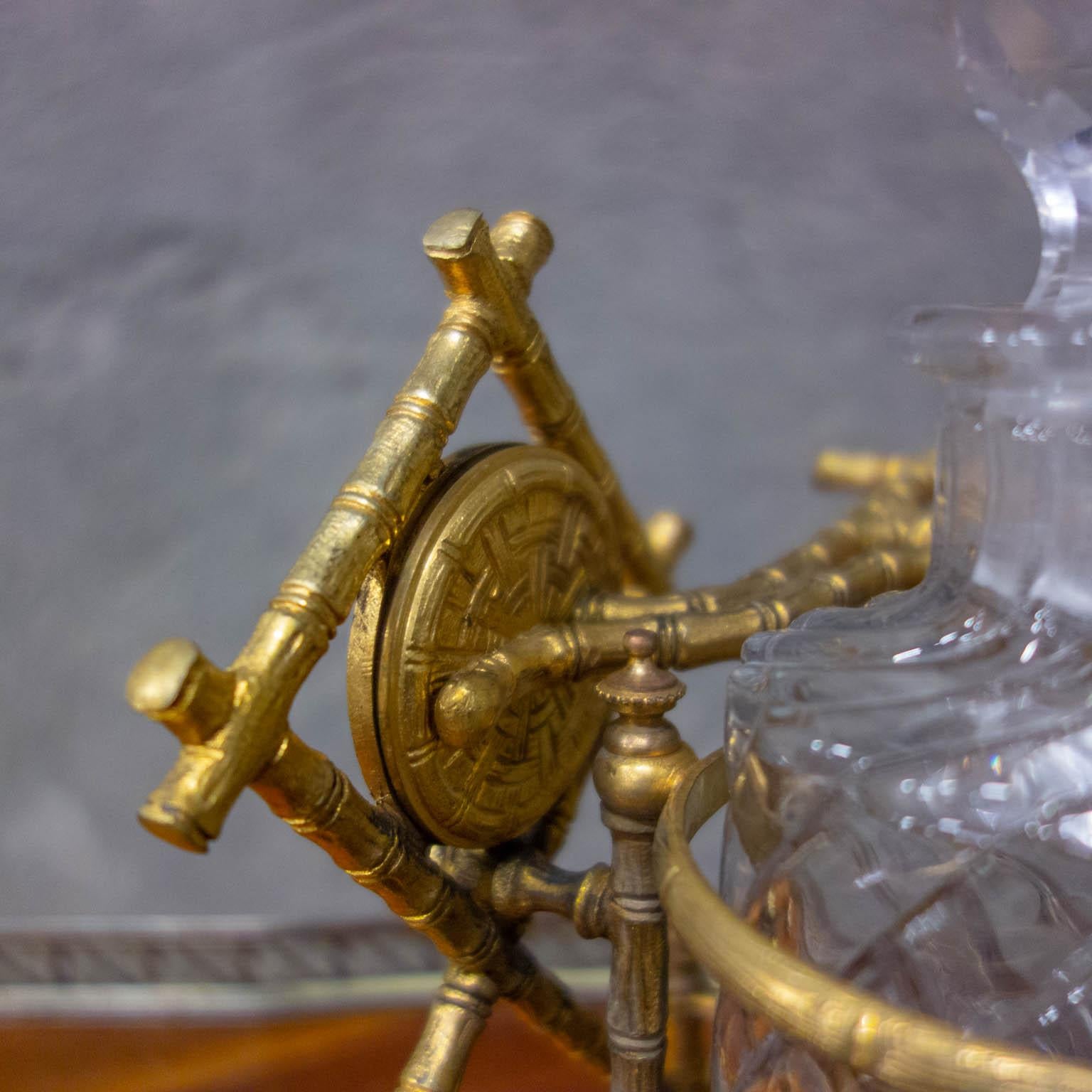 Bronze Baccarat “Open Tantalus” Oriental Crystal Carafe Set, Paris, 1870 For Sale
