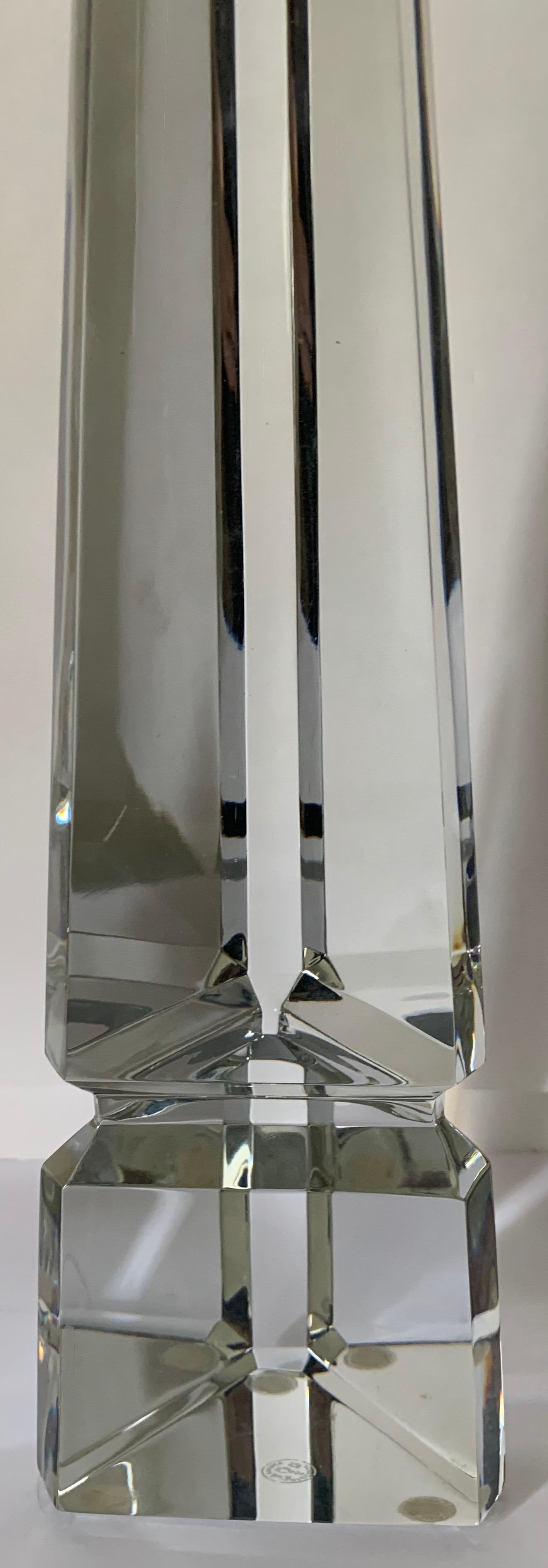 Large Baccarat Osiris cut crystal obelisk. Makers mark on the underside.