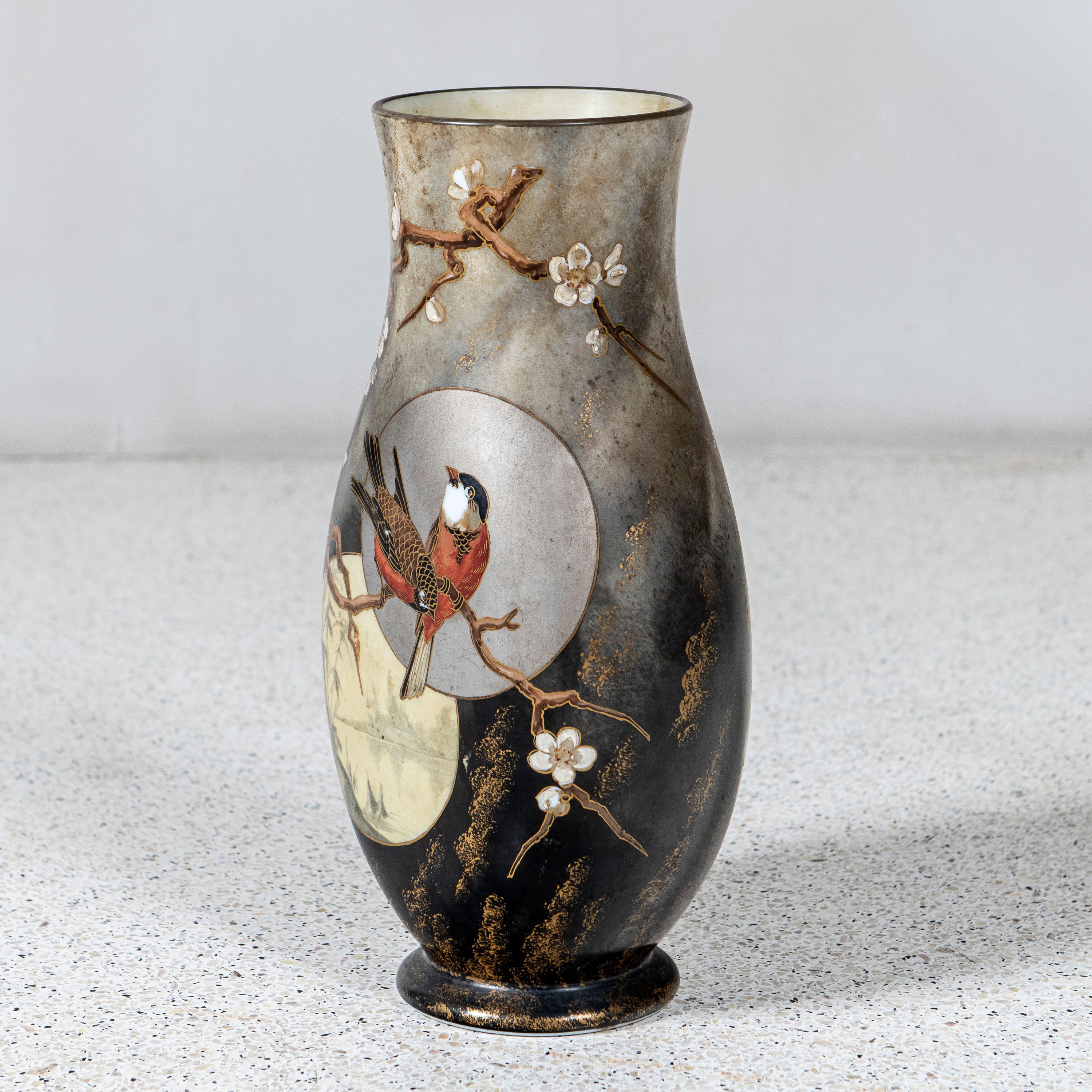 Baccarat painted opaline glass vase. France, late 19th century.