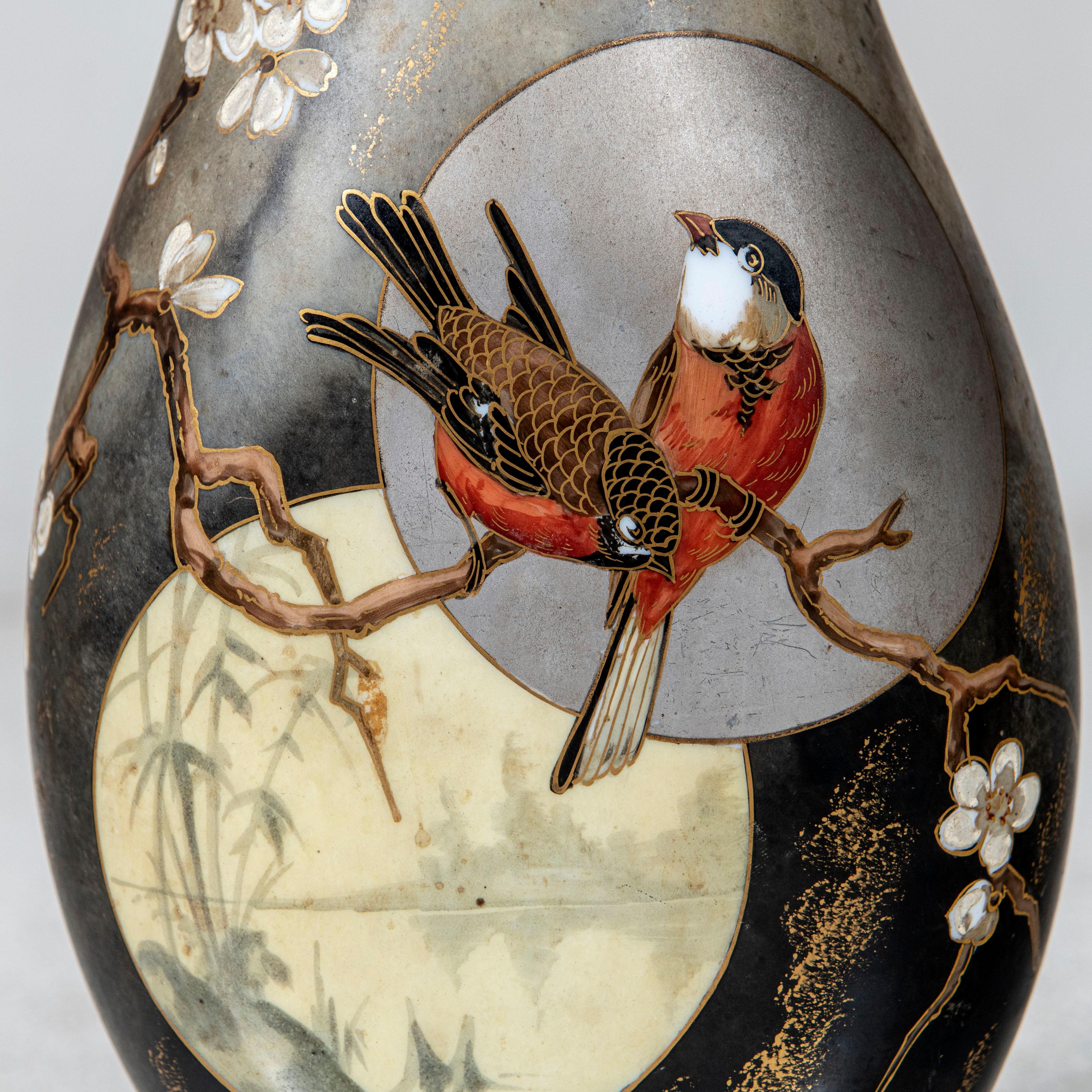 Chinoiserie Baccarat Painted Opaline Glass Vase, France, Late 19th Century For Sale